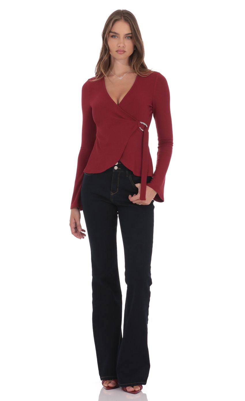 Lucy In The Sky Embellished Wrap Top in Maroon