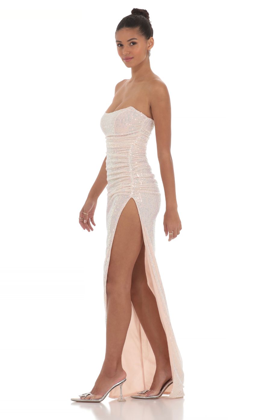 Lucy In The Sky Iridescent Sequin Corset Maxi Dress in Pink