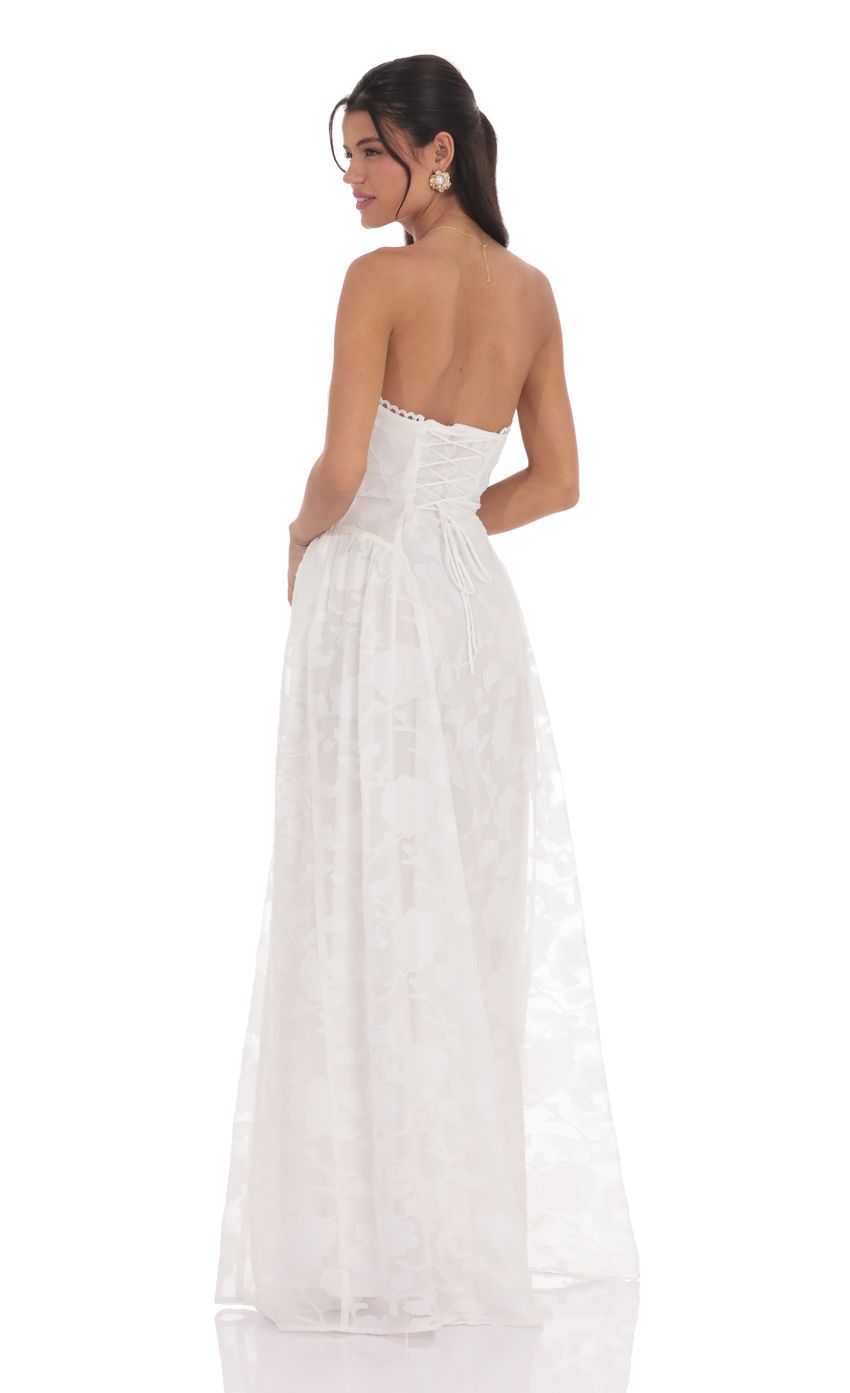 Lucy In The Sky Floral Lace-Up Maxi Dress in White