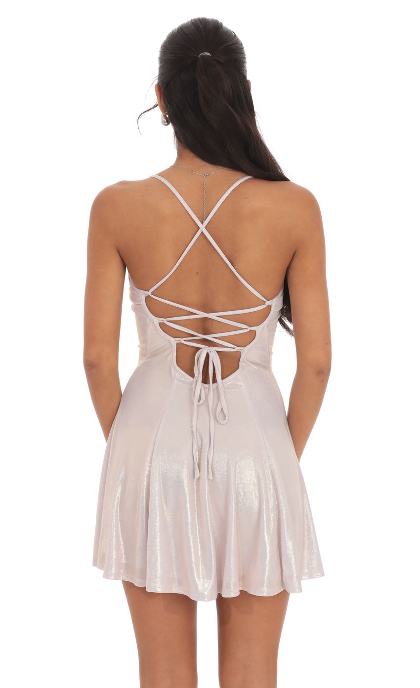 Lucy In The Sky Metallic Draped A-Line Dress in Rose Gold