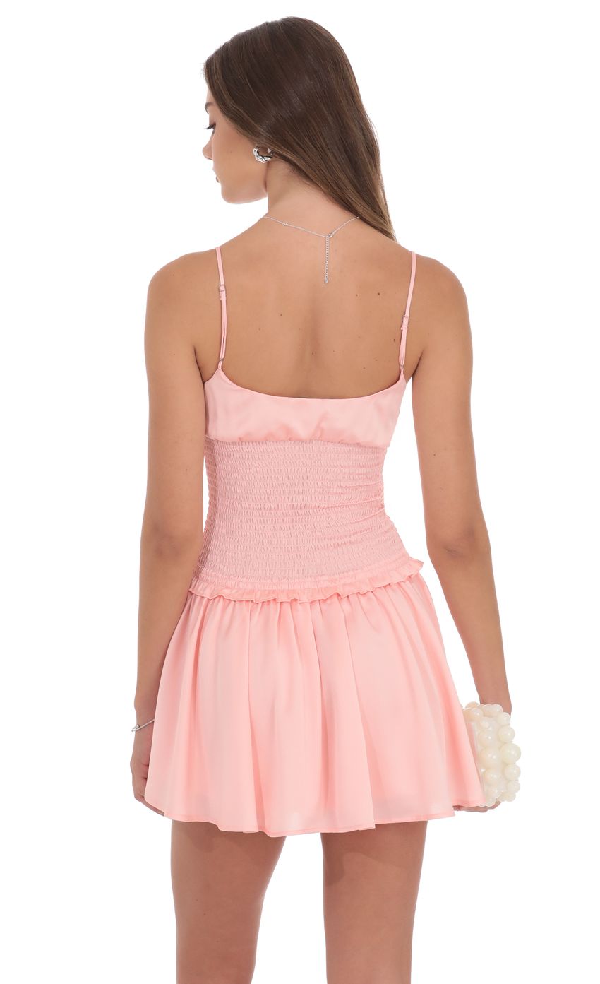 Lucy In The Sky Smocked Satin Dress in Coral