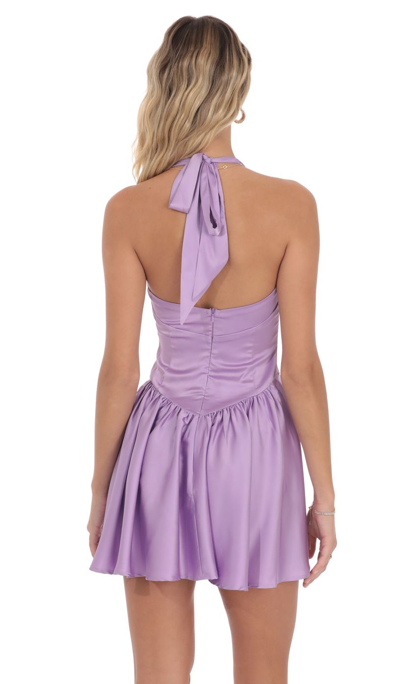 Lucy In The Sky Satin Halter A-line Dress in Lilac