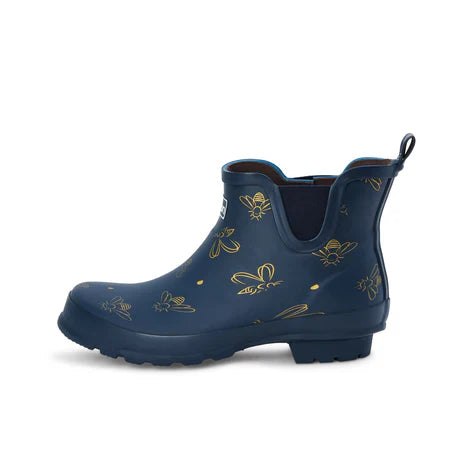 Jileon Rain Boots Ankle Height Rain Boots - Navy with Bumble Bees - Wide Foot - Easy to Slip On