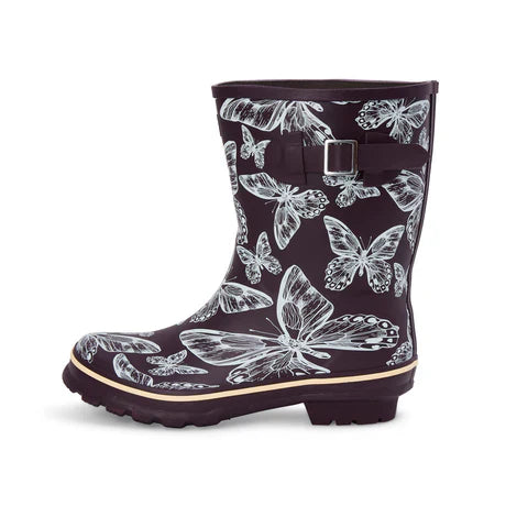 Jileon Rain Boots Half Height Rain Boots - Purple Butterflies - Wide in Foot & Ankle