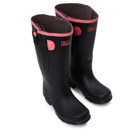 Jileon Rain Boots Extra Wide Calf Womens' Rain Boots - Black with Pink Trim - 16-23 Inch Calf - Wide in Foot & Ankle