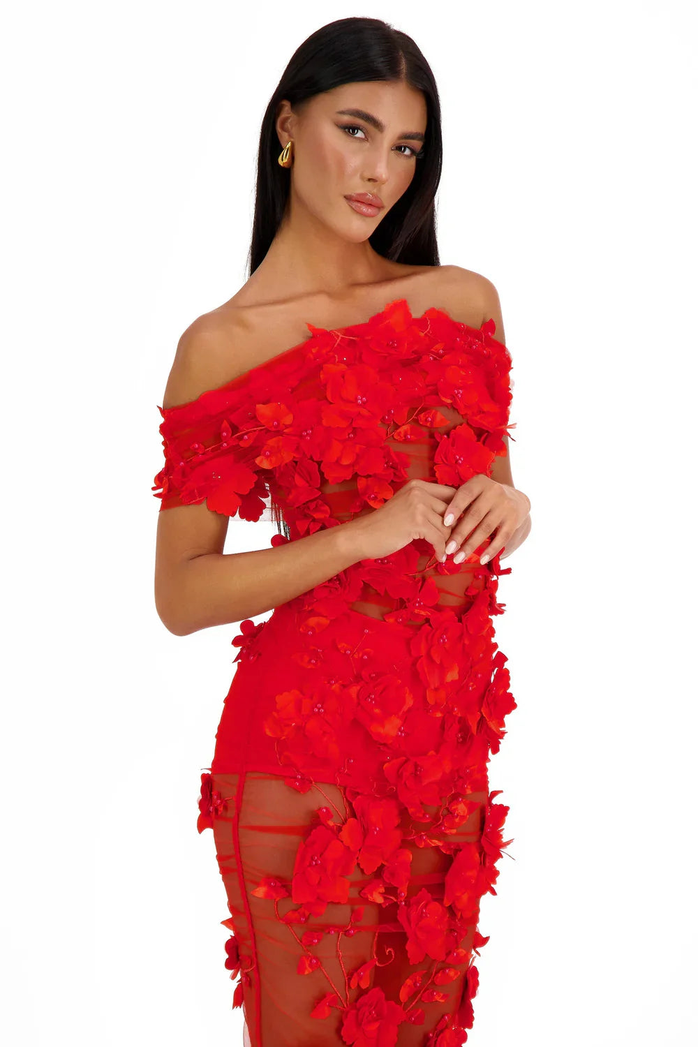 Alamour The Label Florentina Floral 3D Red Roses Dress Dress