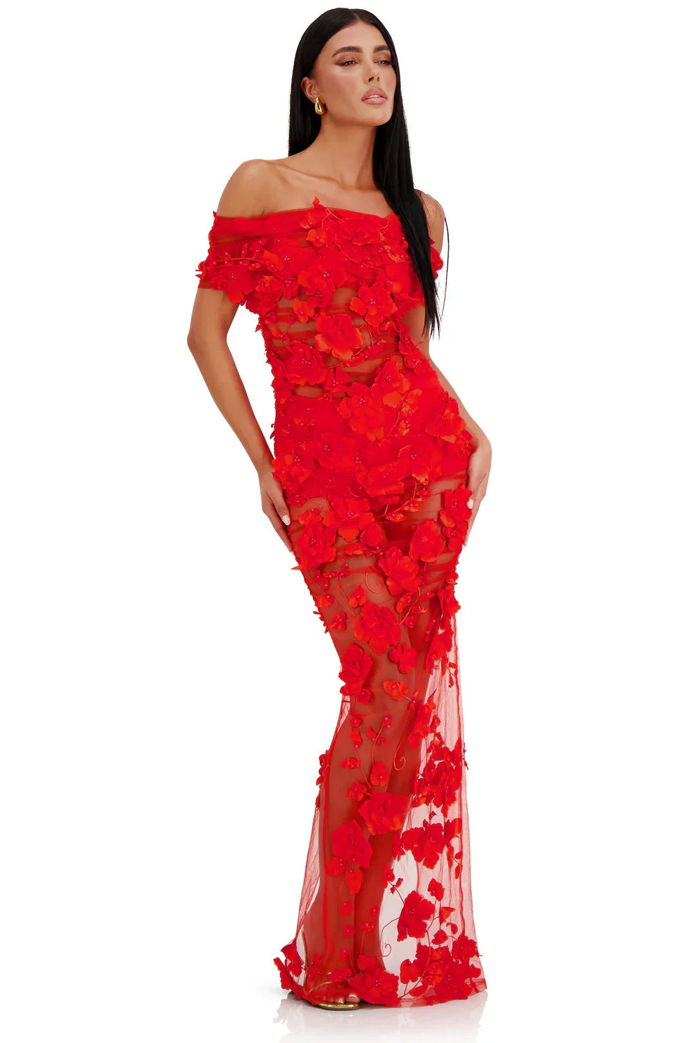Alamour The Label Florentina Floral 3D Red Roses Dress Dress