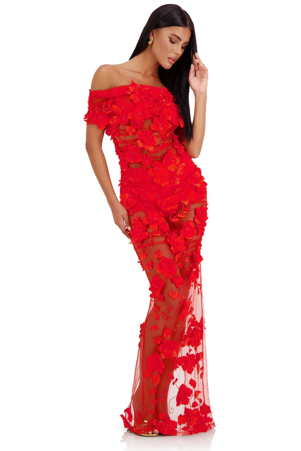 Alamour The Label Florentina Floral 3D Red Roses Dress Dress