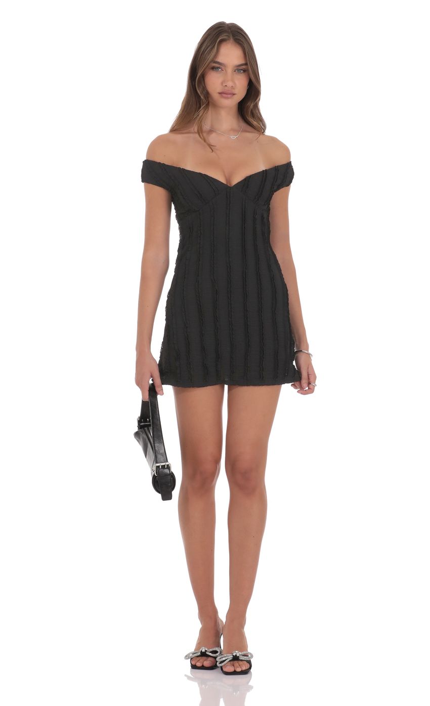 Lucy In The Sky Off Shoulder Lace Dress in Black