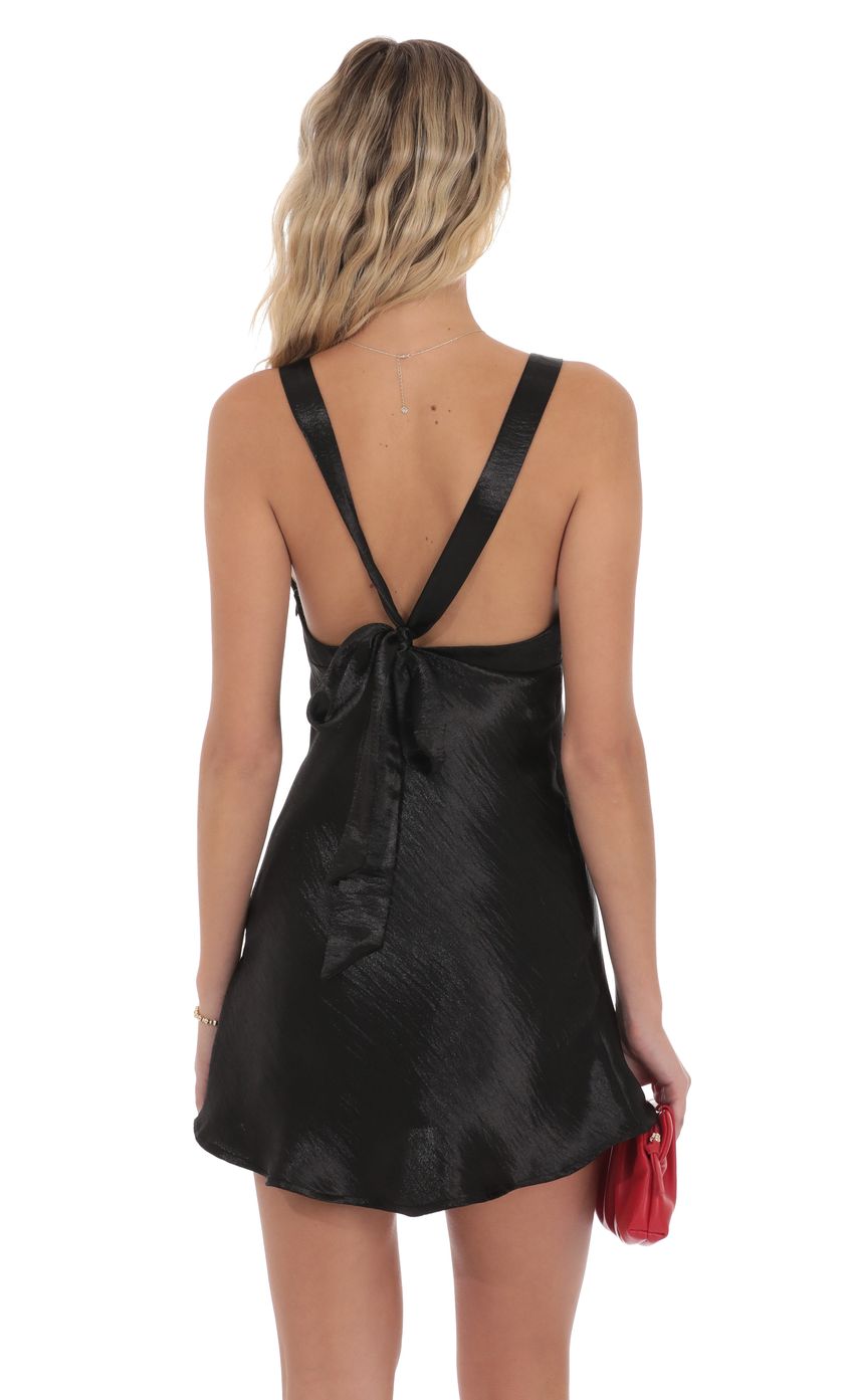 Lucy In The Sky Satin V-Neck Open back Dress in Black