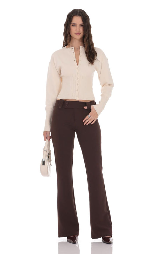 Lucy In The Sky Low Rise Boot Cut Pants in Brown