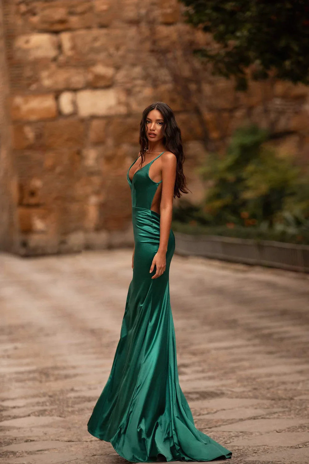 Alamour The Label Felicita Satin Gown - Emerald