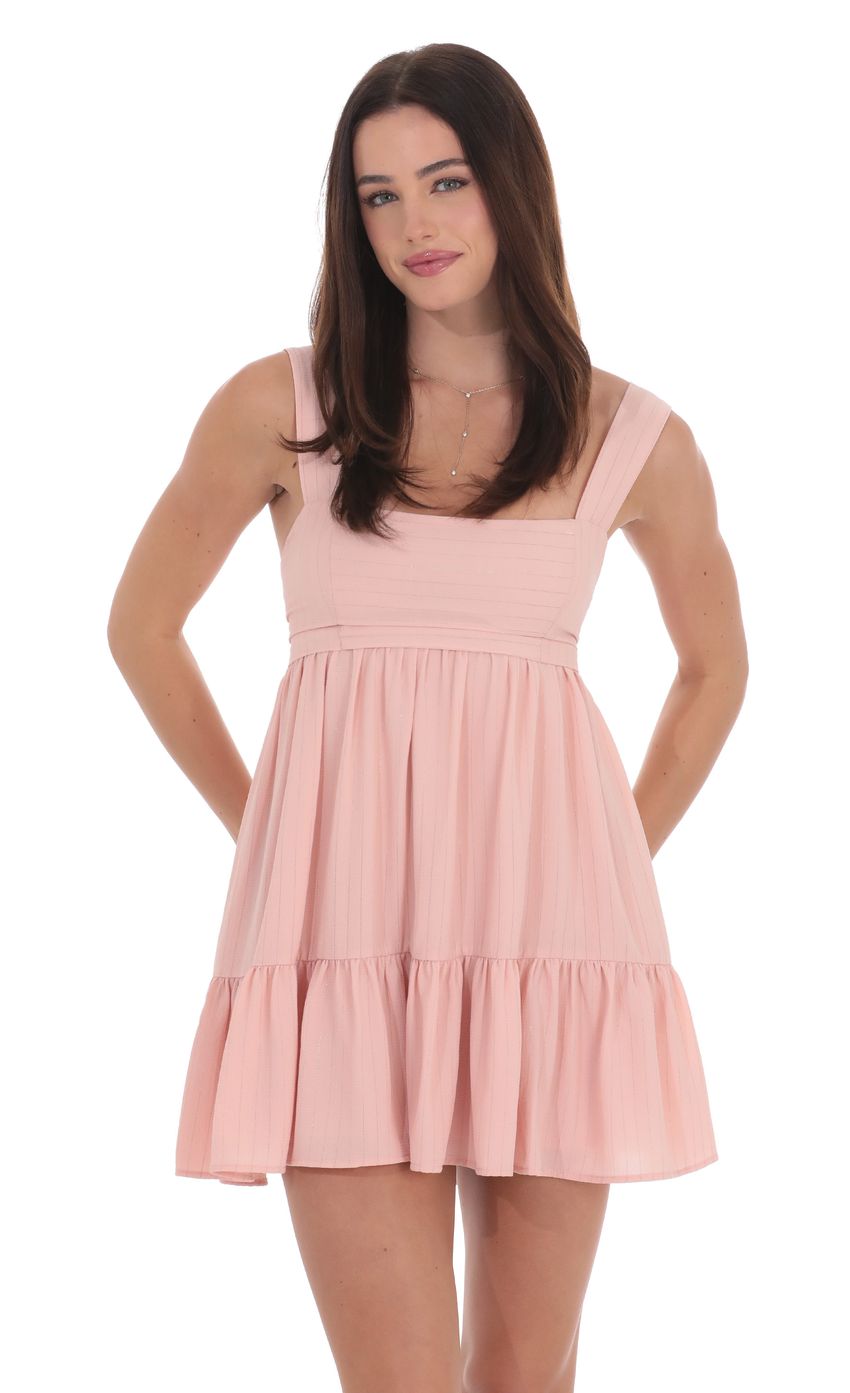 Lucy In The Sky Shimmer Striped Babydoll Dress in Pink