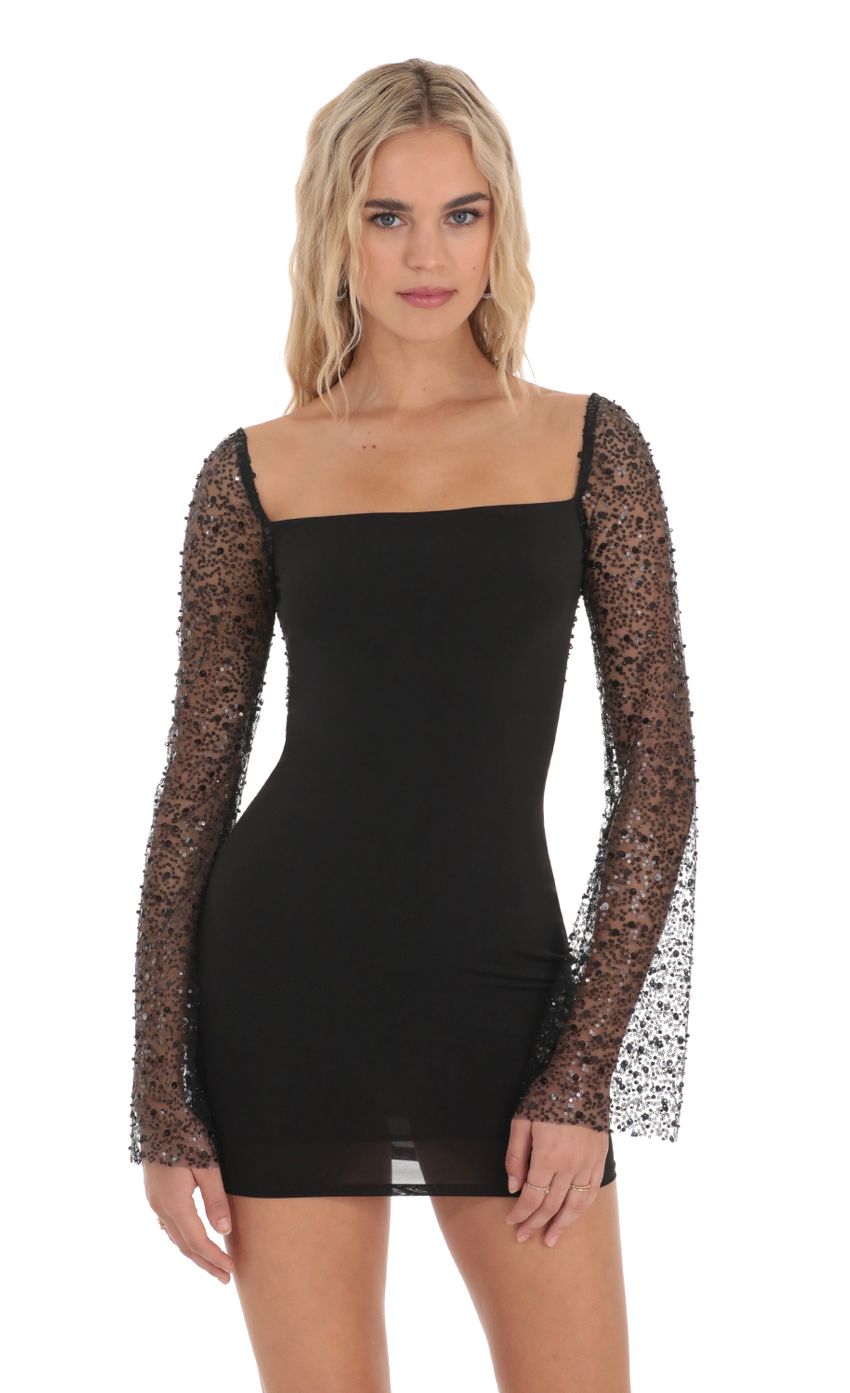 Lucy In The Sky Sequin Long Sleeve Dress in Black