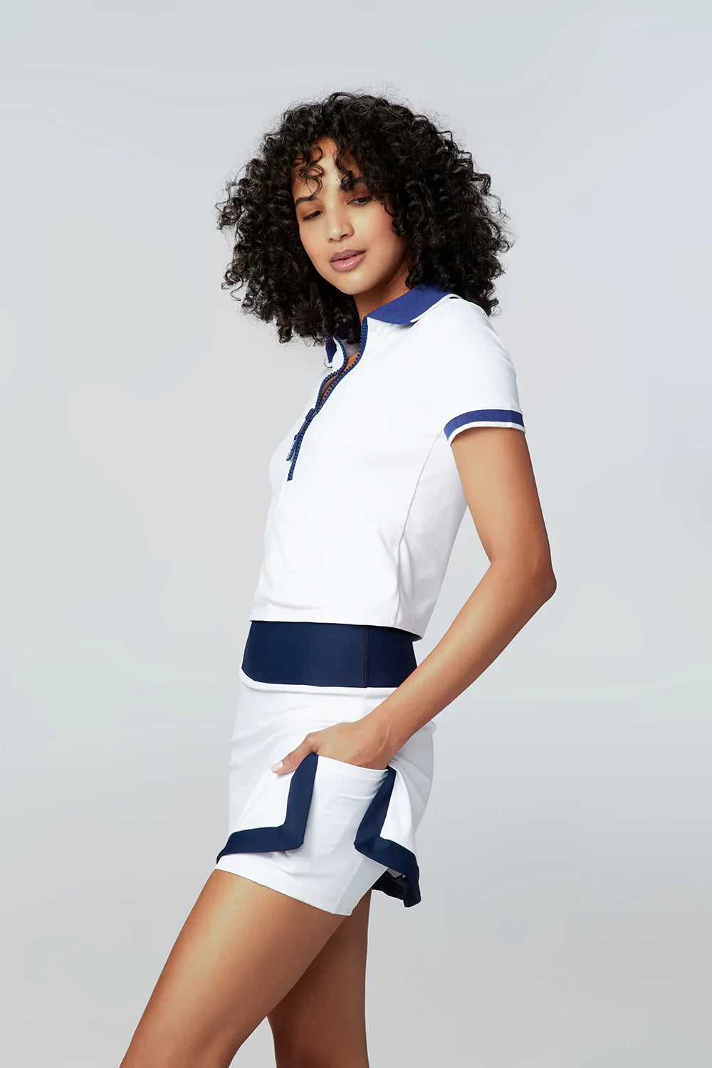 Watskin Sunwear Emma S/S Polo in White and Navy