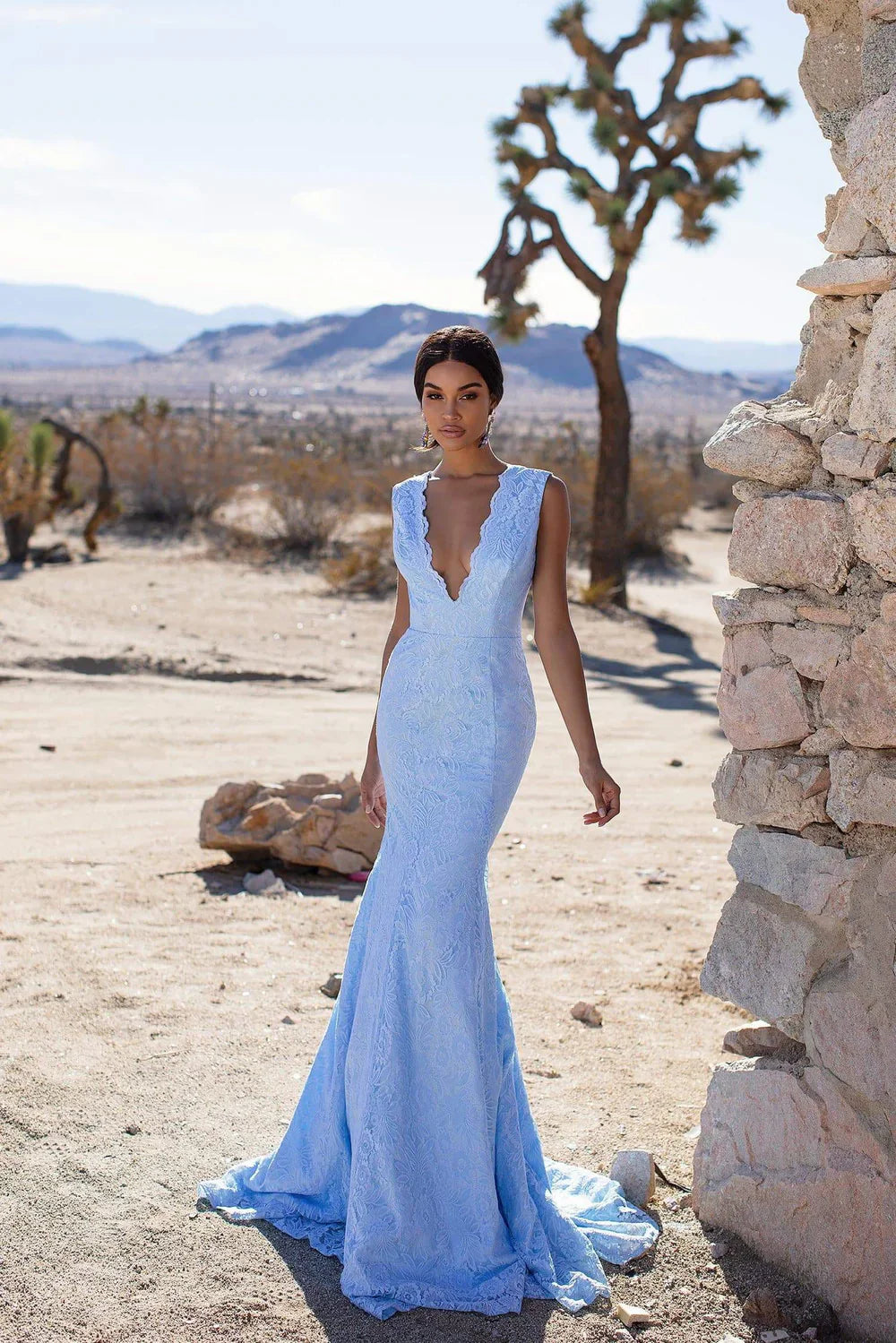 Alamour The Label Ivy Lace Gown - Sky Blue