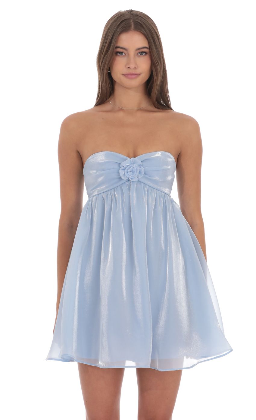 Lucy In The Sky Strapless Florette Babydoll Dress in Icy Blue
