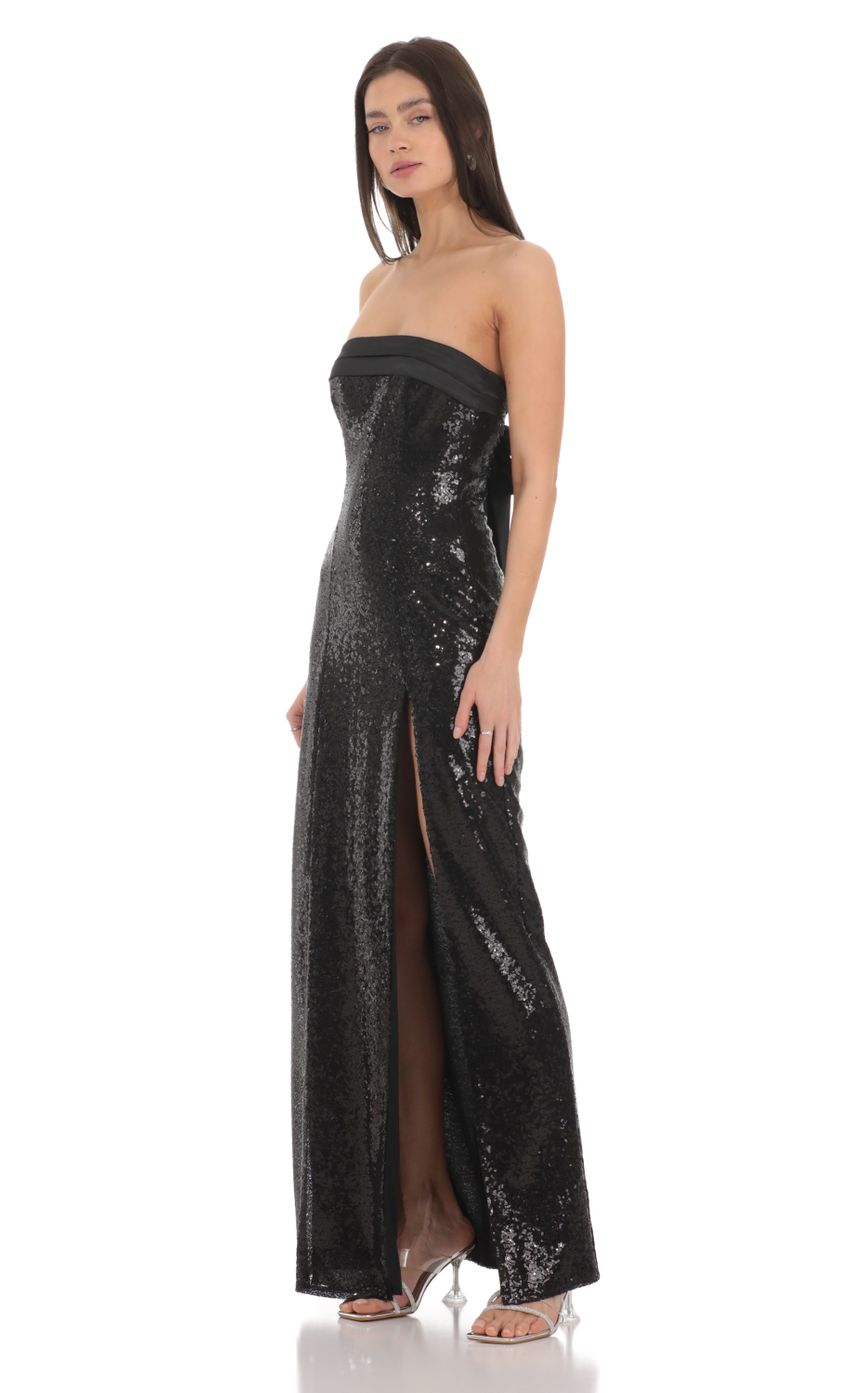 Lucy In The Sky Sequin Satin Back Tie Maxi Dress in Black