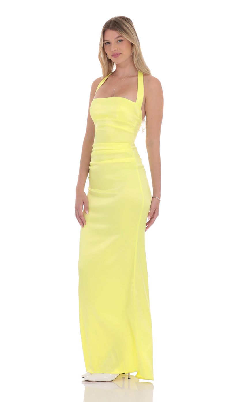 Lucy In The Sky Satin Halter Maxi Dress in Yellow