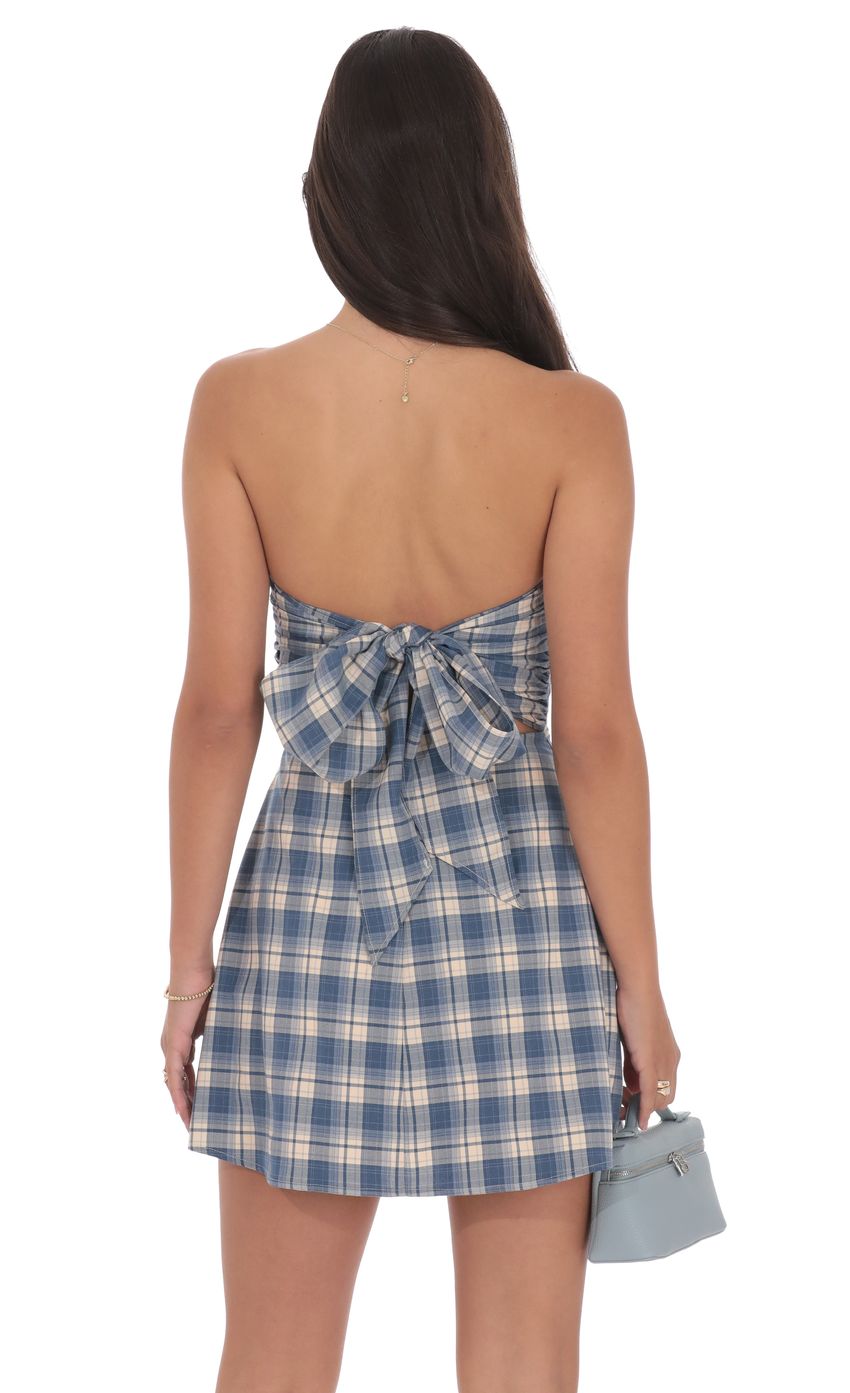 Lucy In The Sky Strapless Plaid Dress in Blue