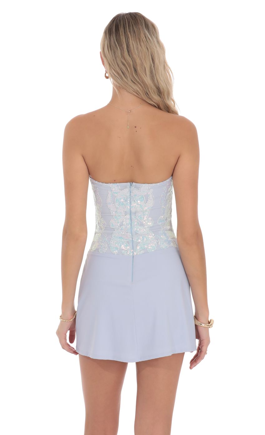 Lucy In The Sky Sequin Draped Waist Dress in Pastel Blue
