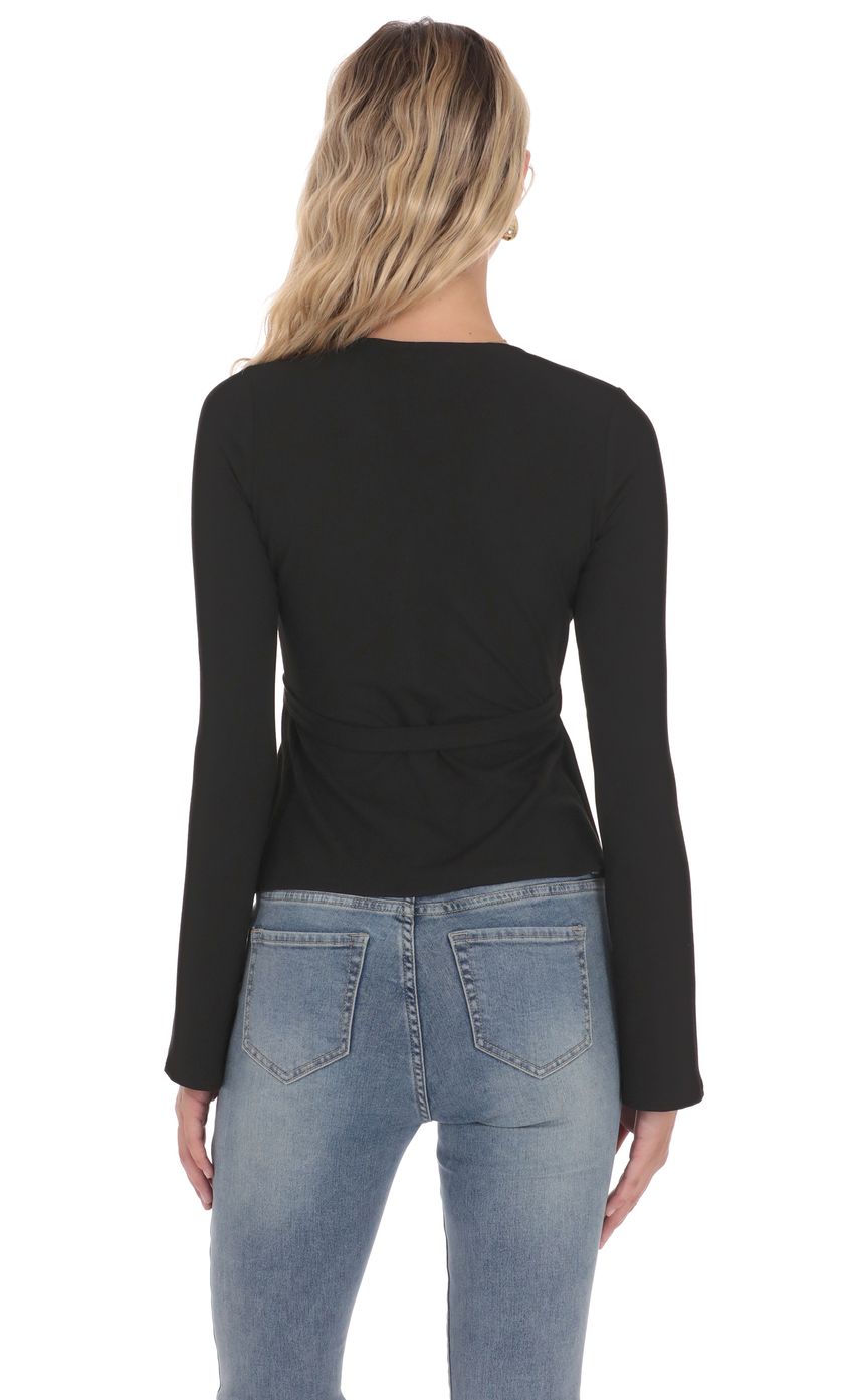 Lucy In The Sky Embellished Wrap Top in Black