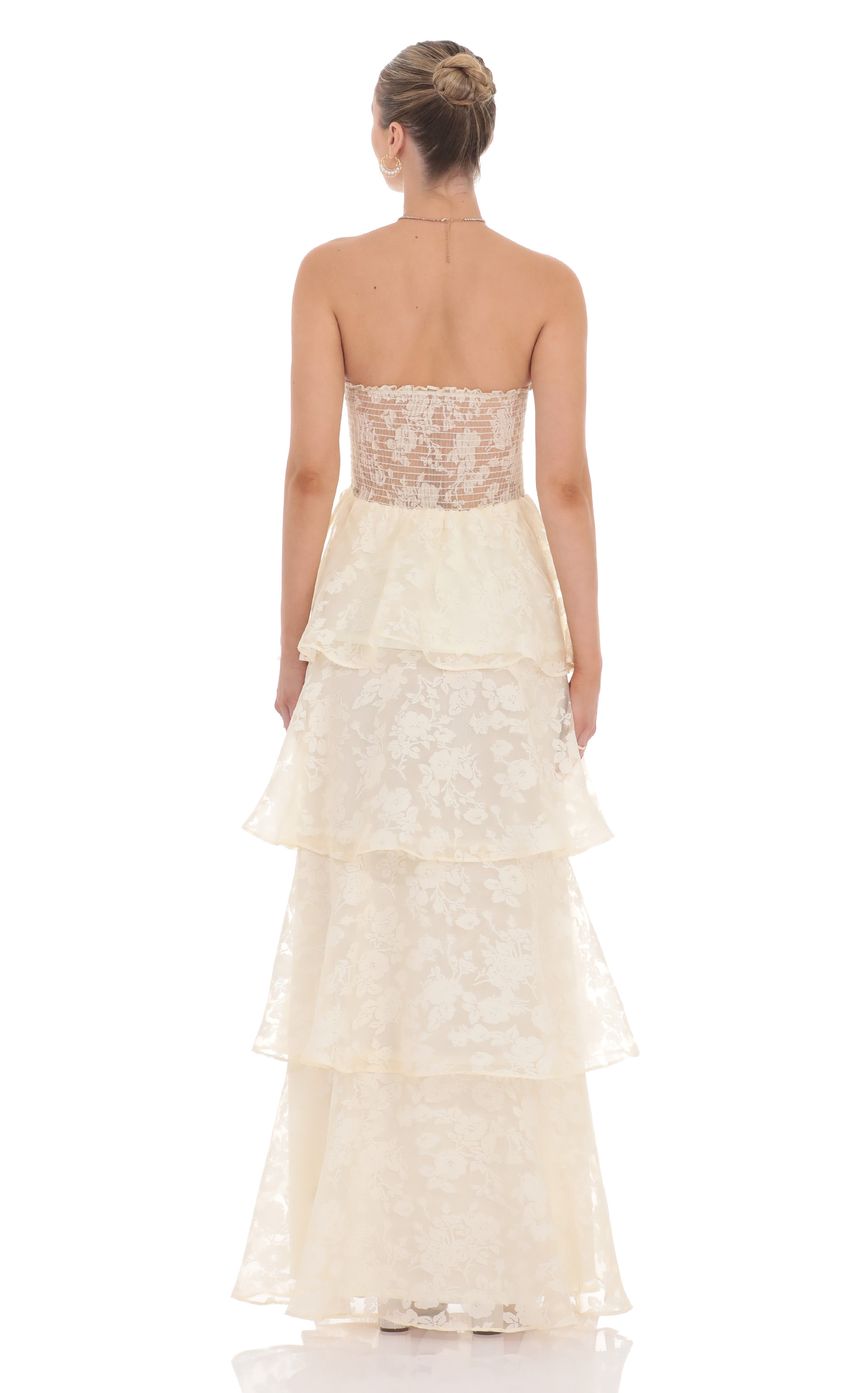 Lucy In The Sky Floral Smocked Ruffle Maxi Dress in Cream