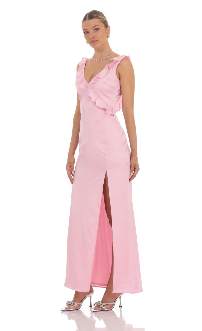 Lucy In The Sky Satin V-Neck Open Back Maxi Dress in Pink