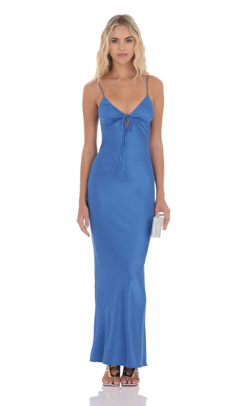 Lucy In The Sky Satin Back Tie Maxi Dress in Royal Blue