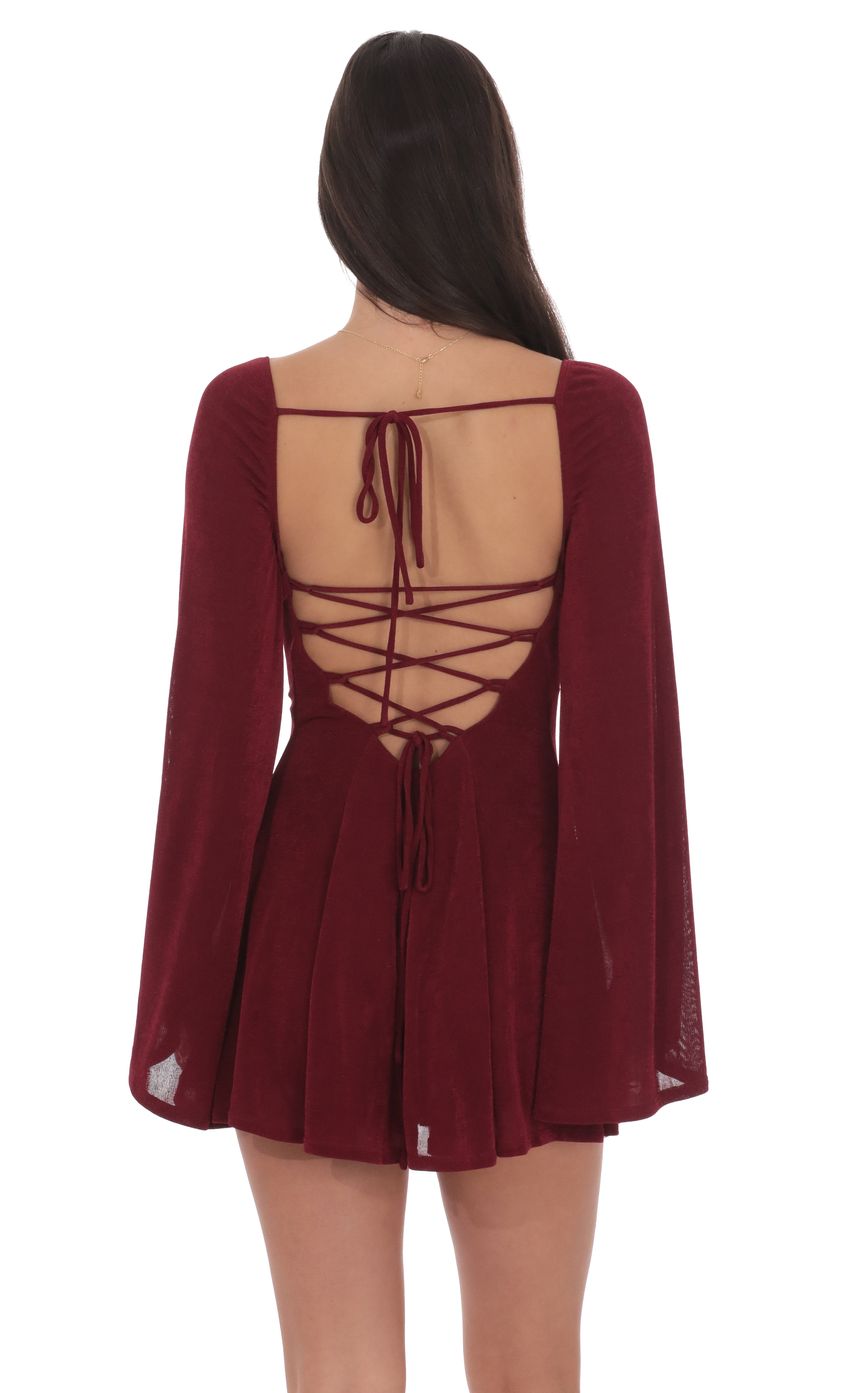 Lucy In The Sky Slinky Flare Sleeve Dress in Burgundy