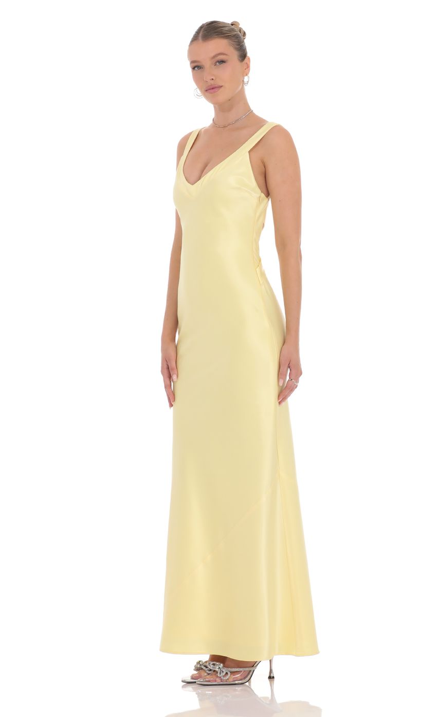 Lucy In The Sky Satin Open Back Maxi Dress in Yellow