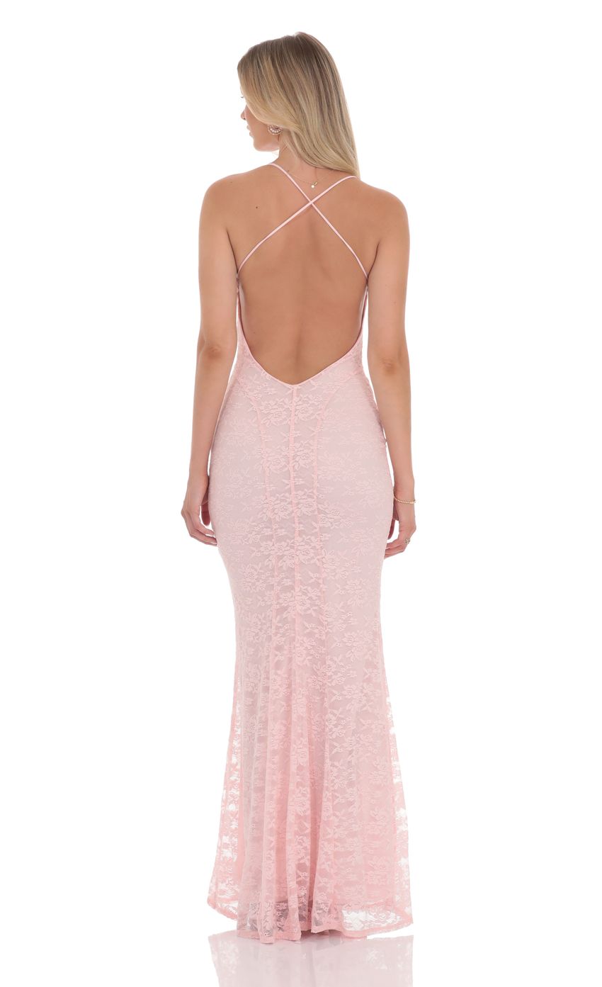 Lucy In The Sky Lace V-Neck Mermaid Dress in Pink