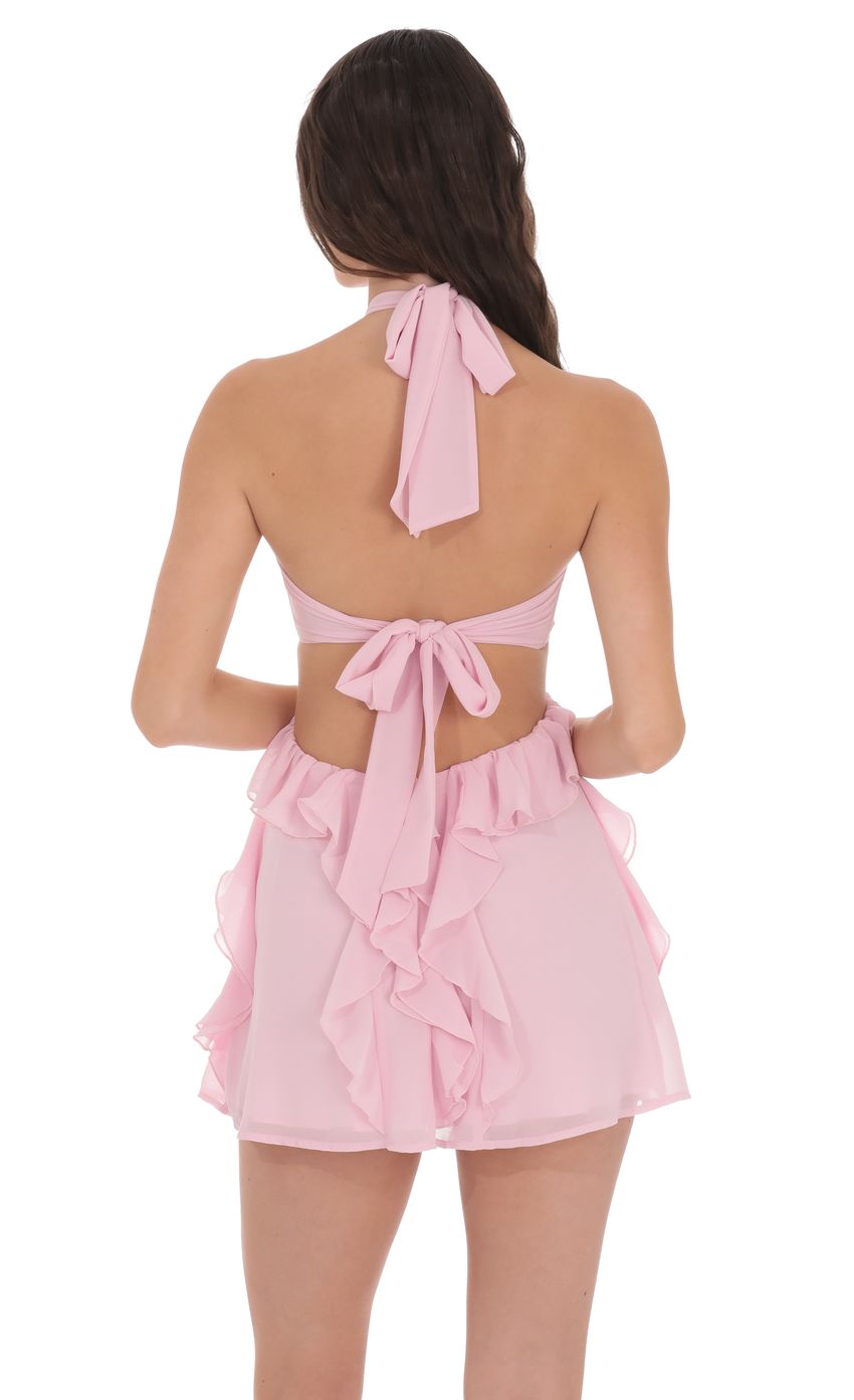 Lucy In The Sky Chiffon Cutout Ruffle Dress in Pink