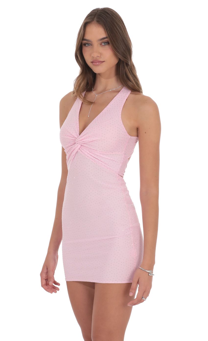 Lucy In The Sky Rhinestone TwistV-Neck Dress in Pink
