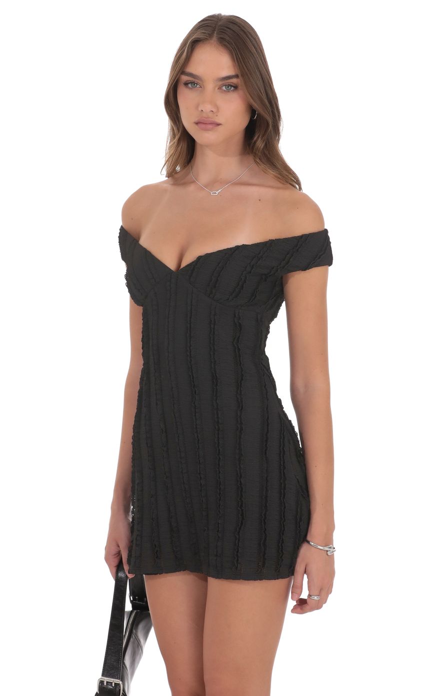 Lucy In The Sky Off Shoulder Lace Dress in Black