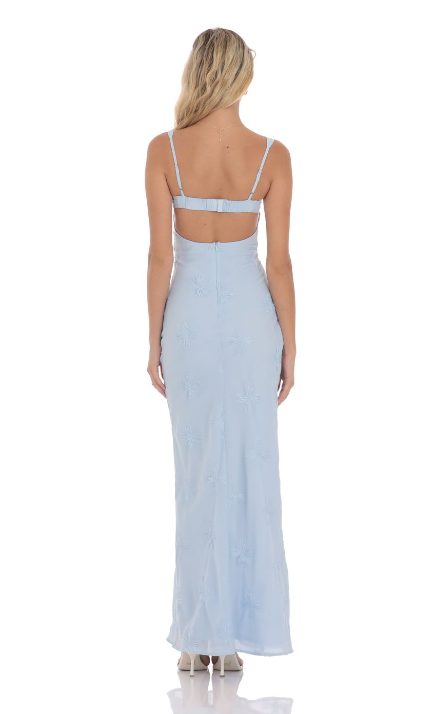 Lucy In The Sky Floral Open Back Mermaid Maxi Dress in Light Blue