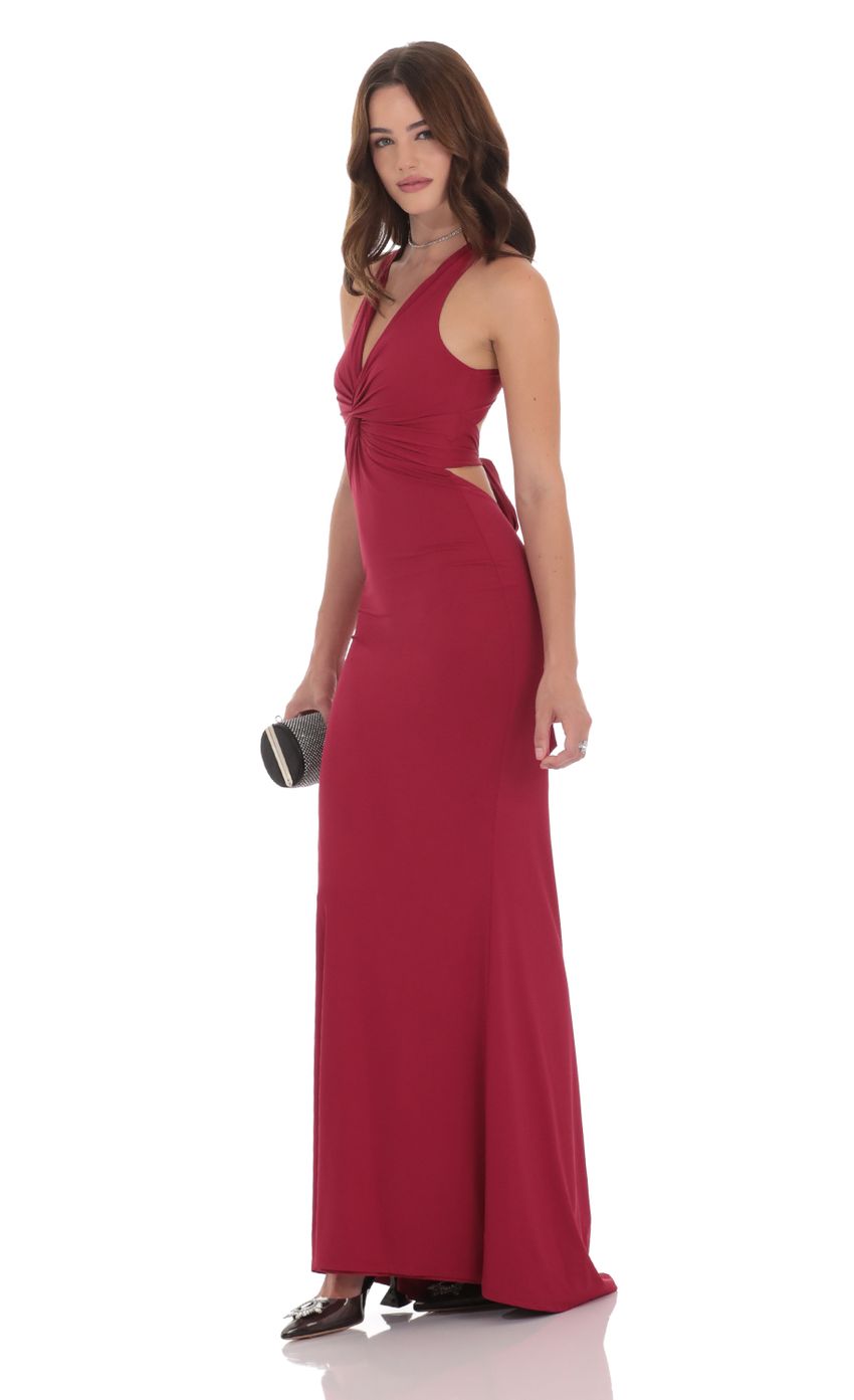 Lucy In The Sky Twist V-Neck Maxi Dress in Wine