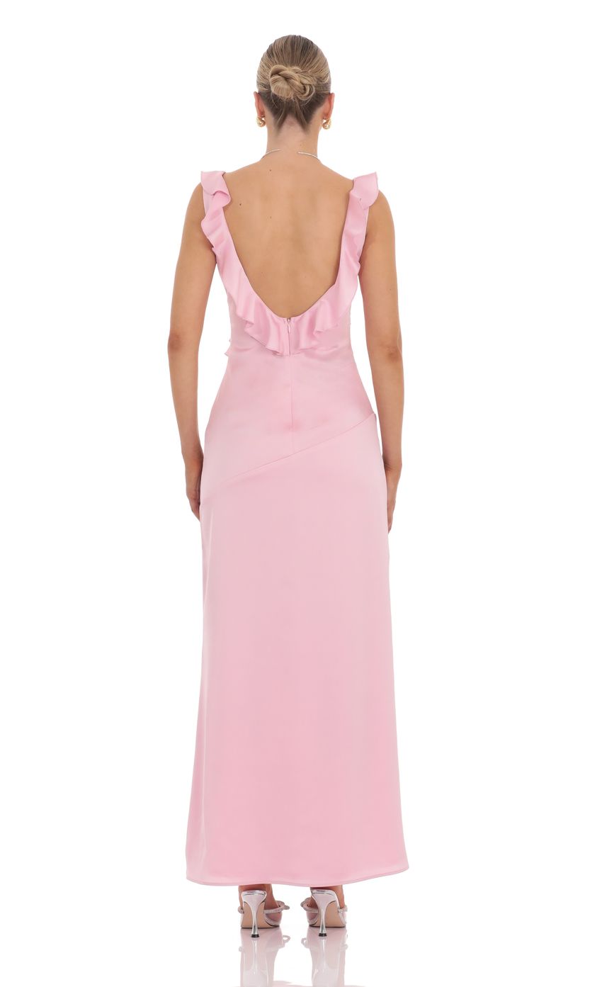 Lucy In The Sky Satin V-Neck Open Back Maxi Dress in Pink