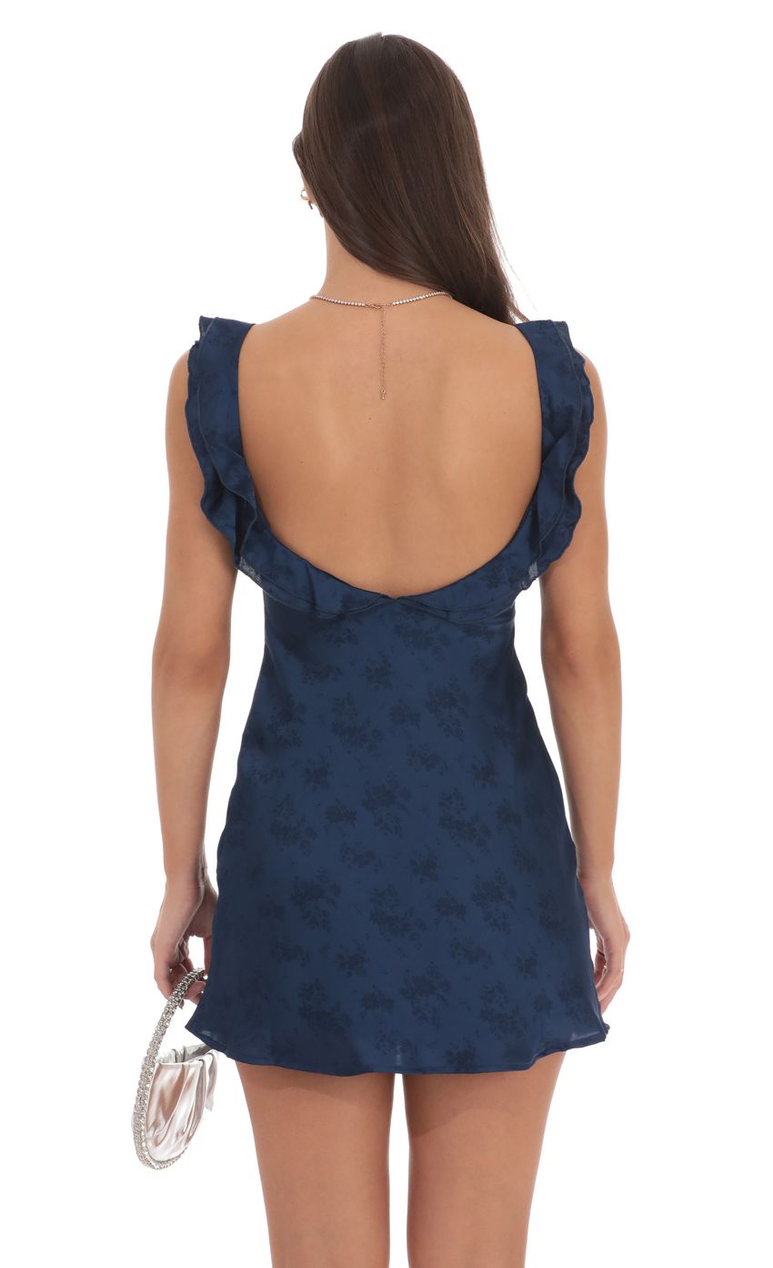 Lucy In The Sky Satin Floral Open Back Slip Dress in Navy