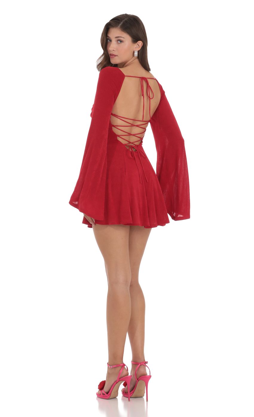 Lucy In The Sky Slinky Flare Sleeve Dress in Red