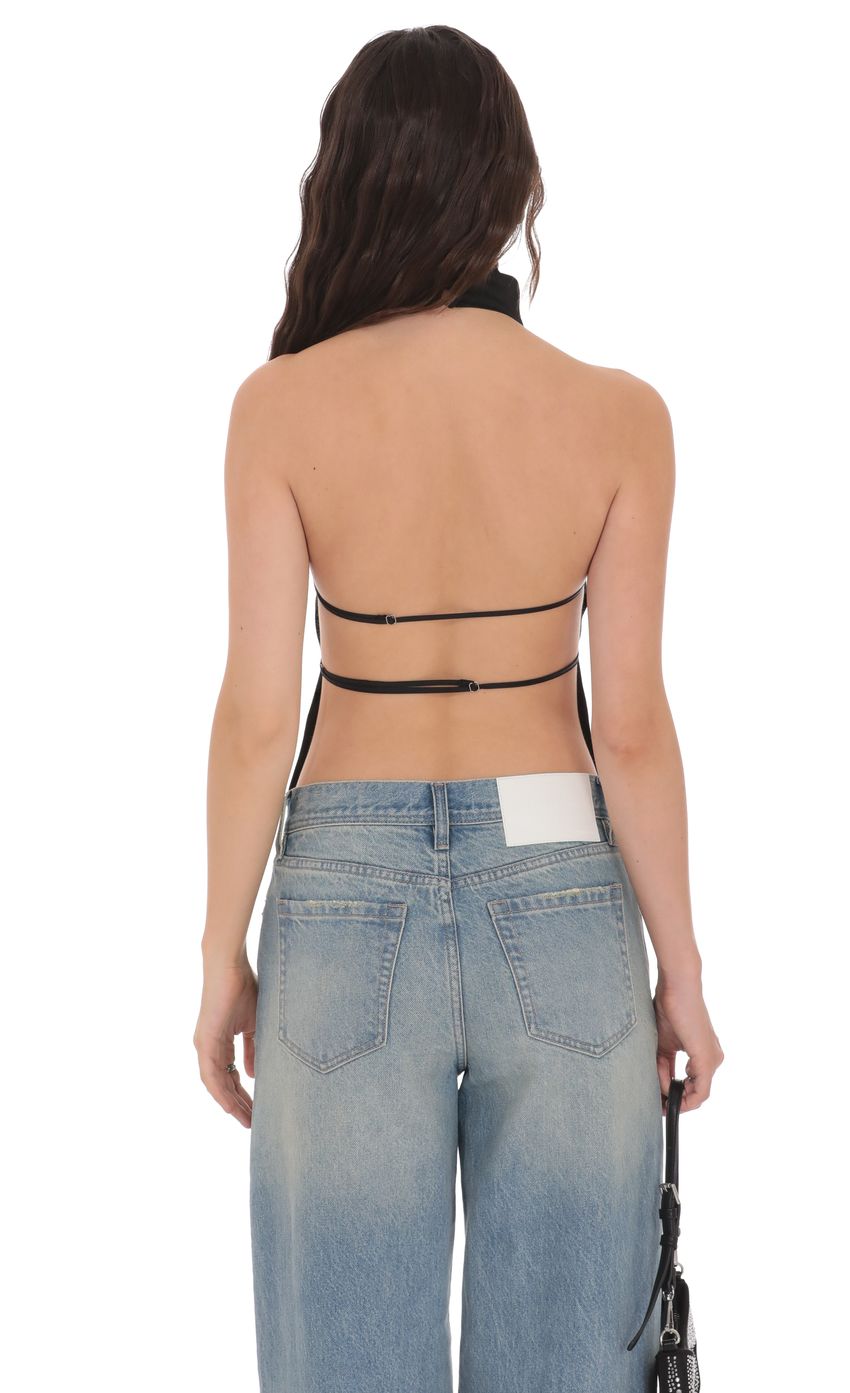 Lucy In The Sky Satin Open Back Top in Black
