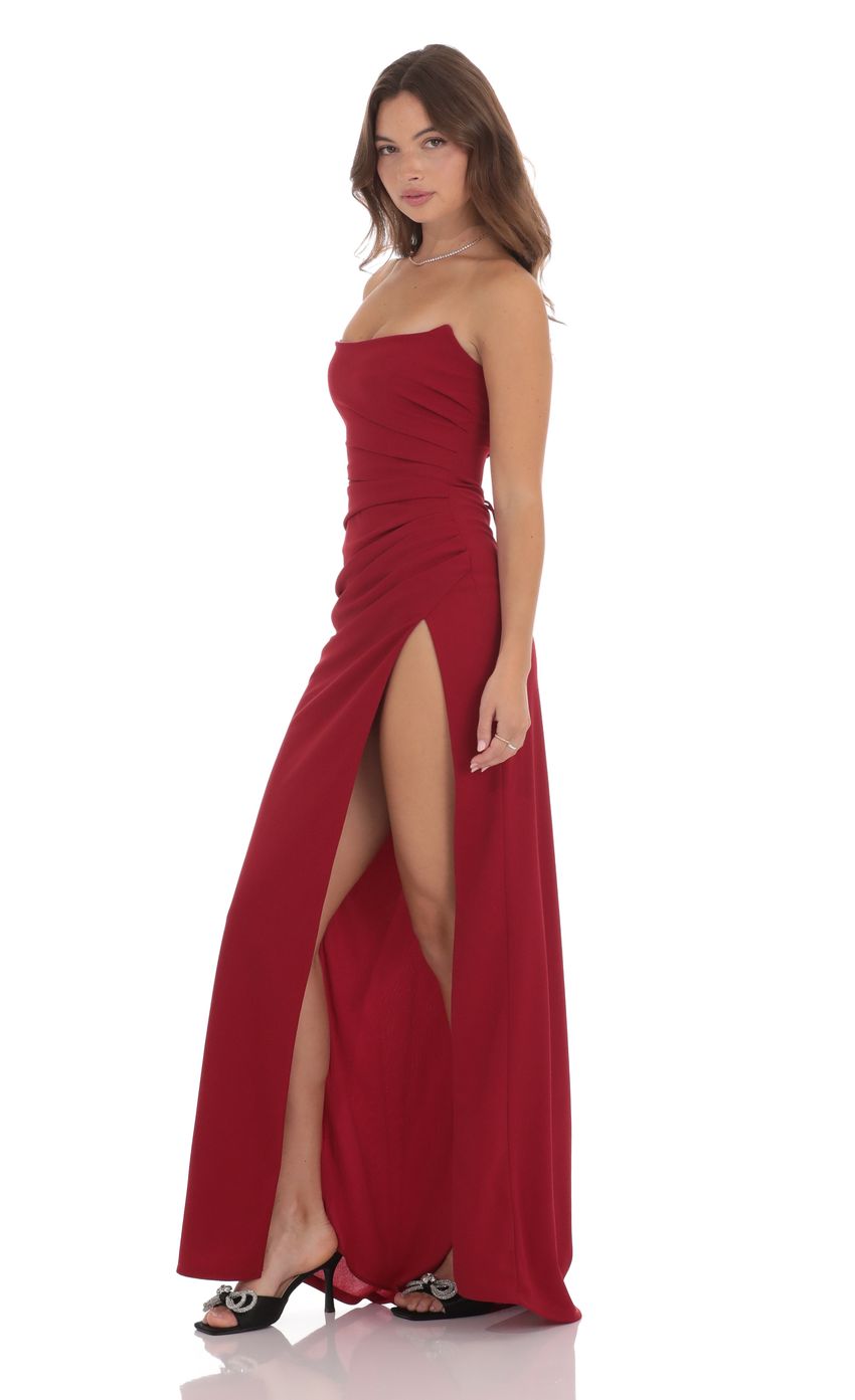 Lucy In The Sky Ruched Strapless Corset Maxi Dress in Pink