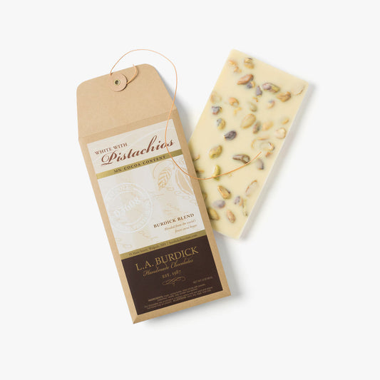 L.A. Burdick Chocolates White Chocolate Bar With Pistachios x3