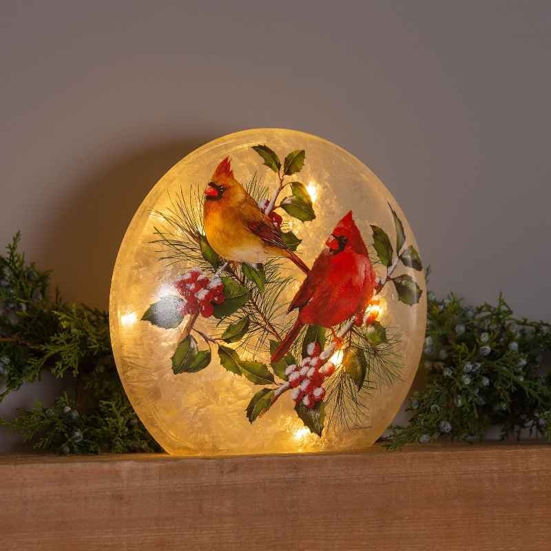 Wind and Weather Winter Cardinals Frosted Glass Accent Light
