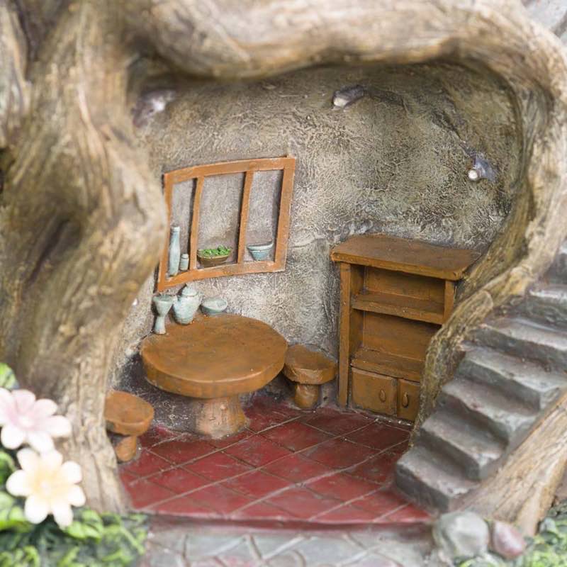 Wind and Weather Elegant Two-Story Fully-Furnished Solar Lighted Fairy House in a Stump