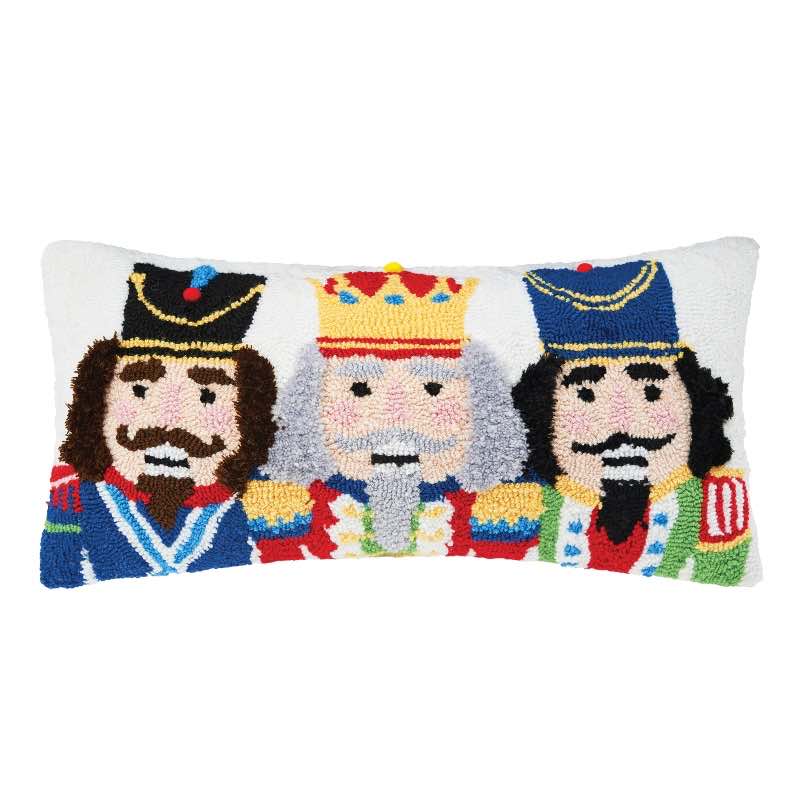 Wind and Weather Nutcracker Trio Hooked Pillow, 12" x 24"