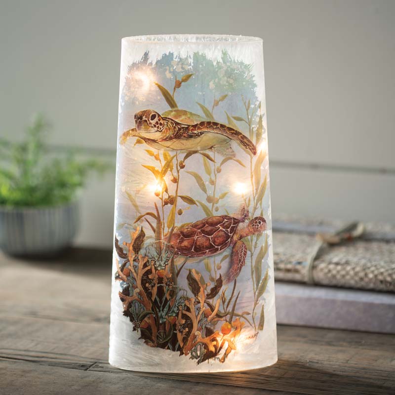 Wind and Weather Sea Turtles Lit Glass Vase