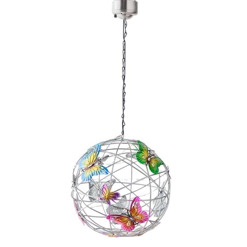 Wind and Weather Solar Lighted Hanging Mesh Orb with Colorful Butterflies