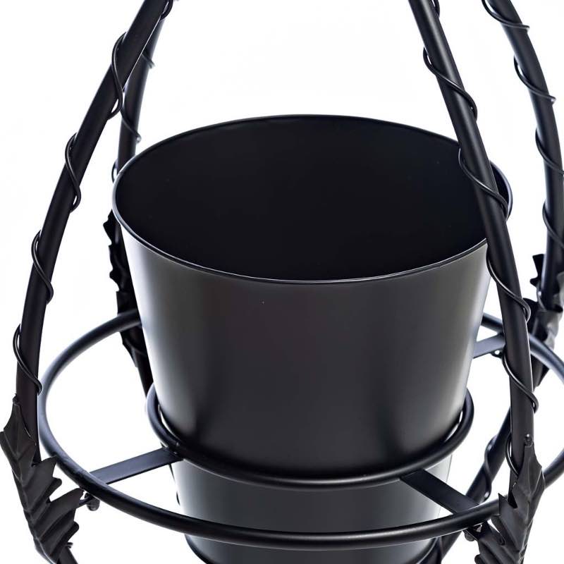 Wind and Weather Black Wrought Iron Plant Stand with Solar Light