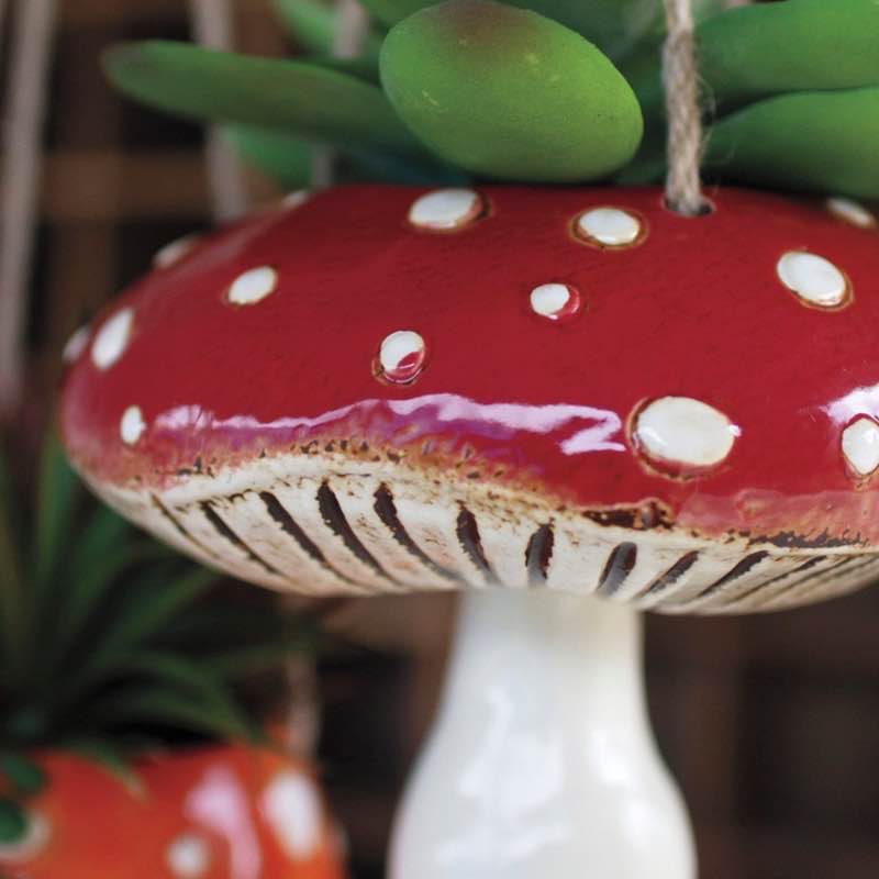 Wind and Weather Ceramic Toadstool Hanging Planters, Set of 2